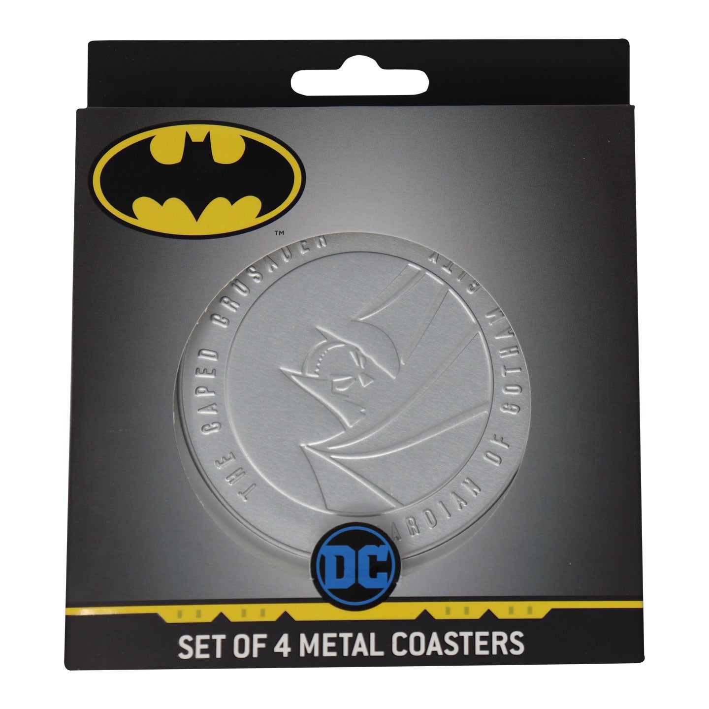 DC Batman Set of 4 Embossed Metal Coasters with non-slip cork base