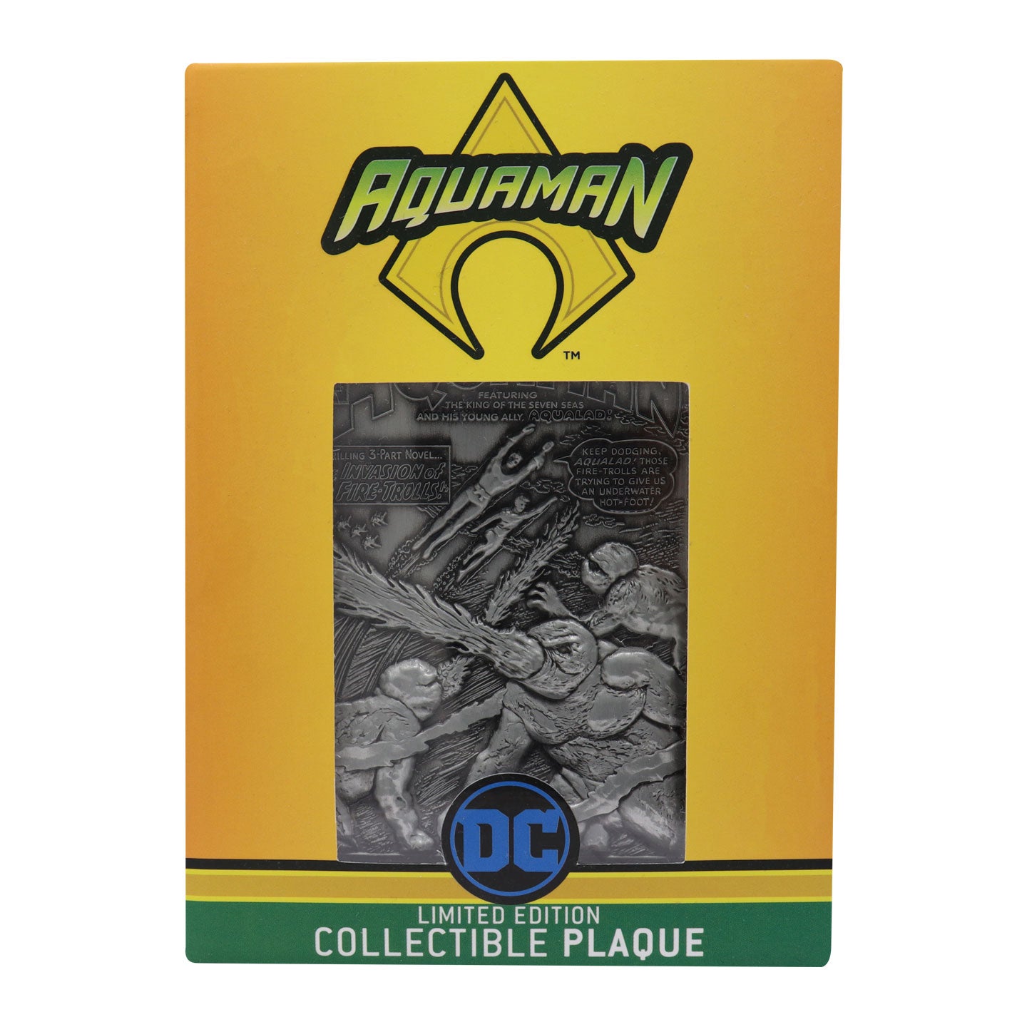 DC Aquaman limited edition metal collectible ingot featuring original comic artwork