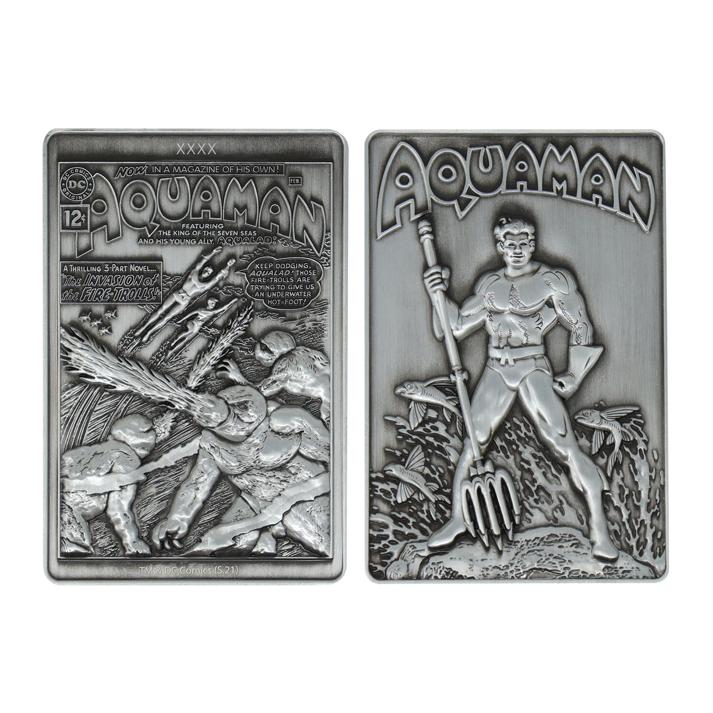 DC Aquaman limited edition metal collectible ingot featuring original comic artwork