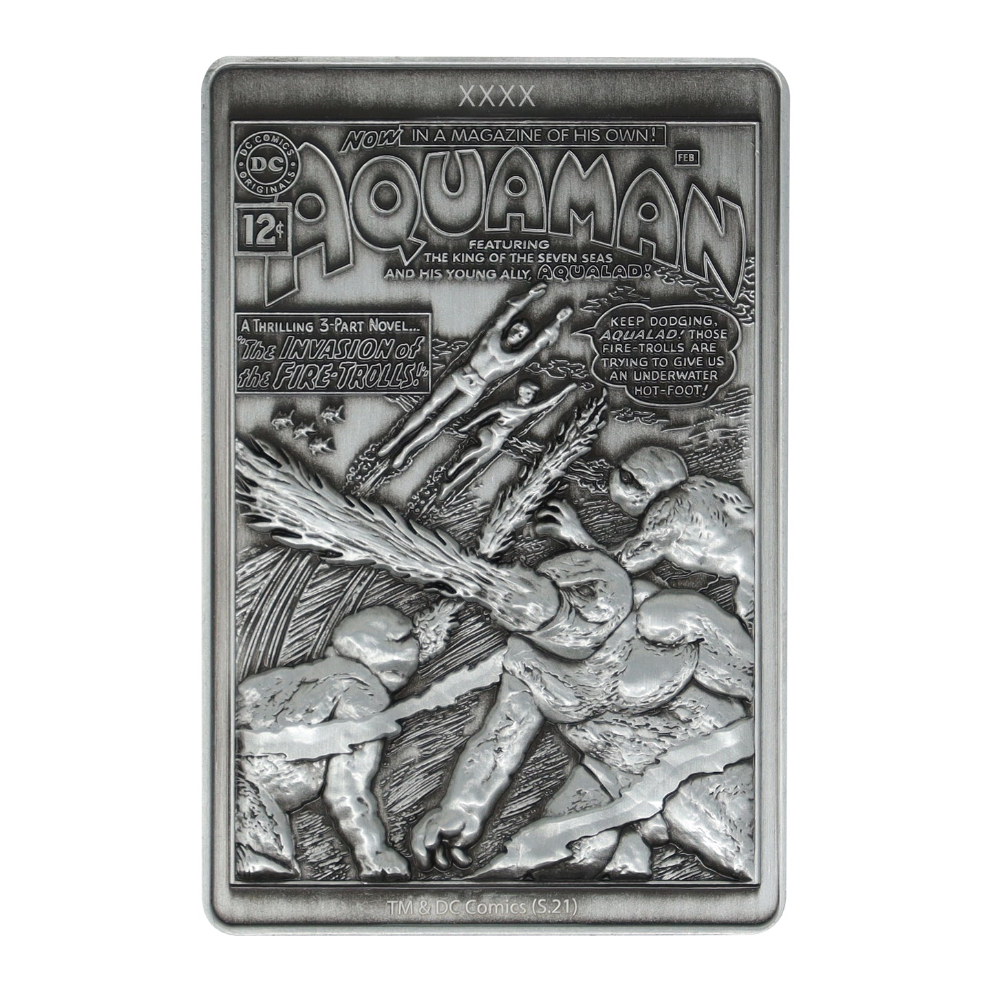 DC Aquaman limited edition metal collectible ingot featuring original comic artwork