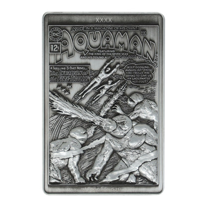 DC Aquaman limited edition metal collectible ingot featuring original comic artwork