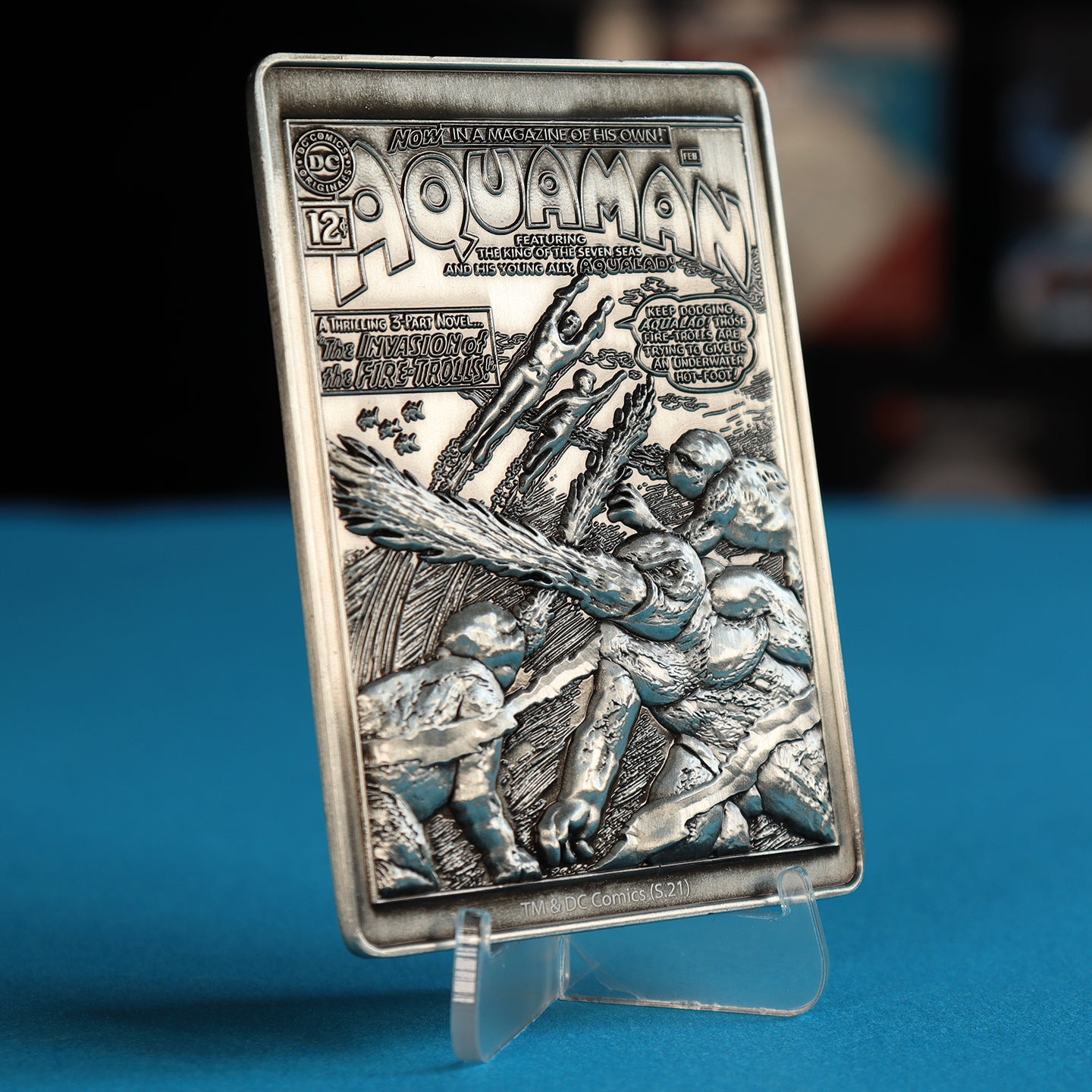 DC Aquaman limited edition metal collectible ingot featuring original comic artwork