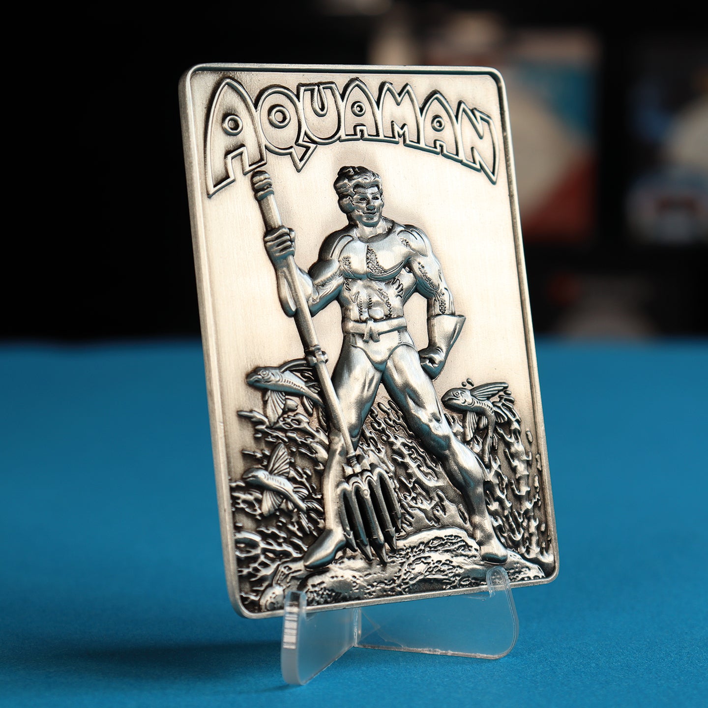 DC Aquaman limited edition metal collectible ingot featuring original comic artwork