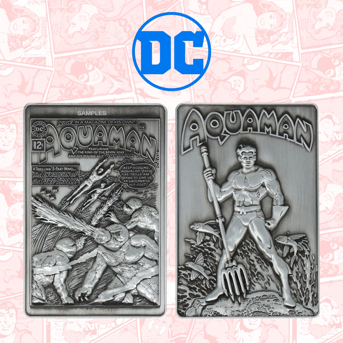 DC Aquaman limited edition metal collectible ingot featuring original comic artwork