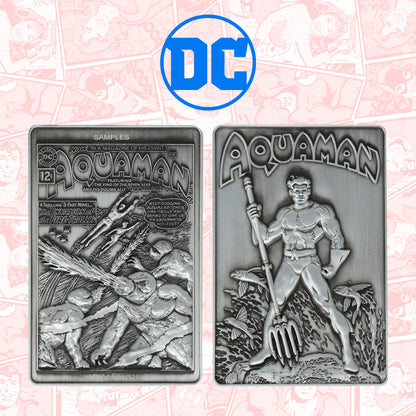 DC Aquaman limited edition metal collectible ingot featuring original comic artwork