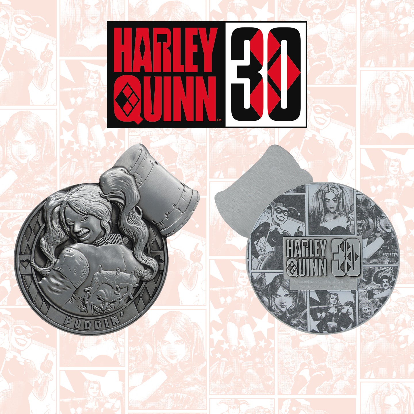 DC Comics Harley Quinn 30th anniversary collectible metal medallion from Fanattik