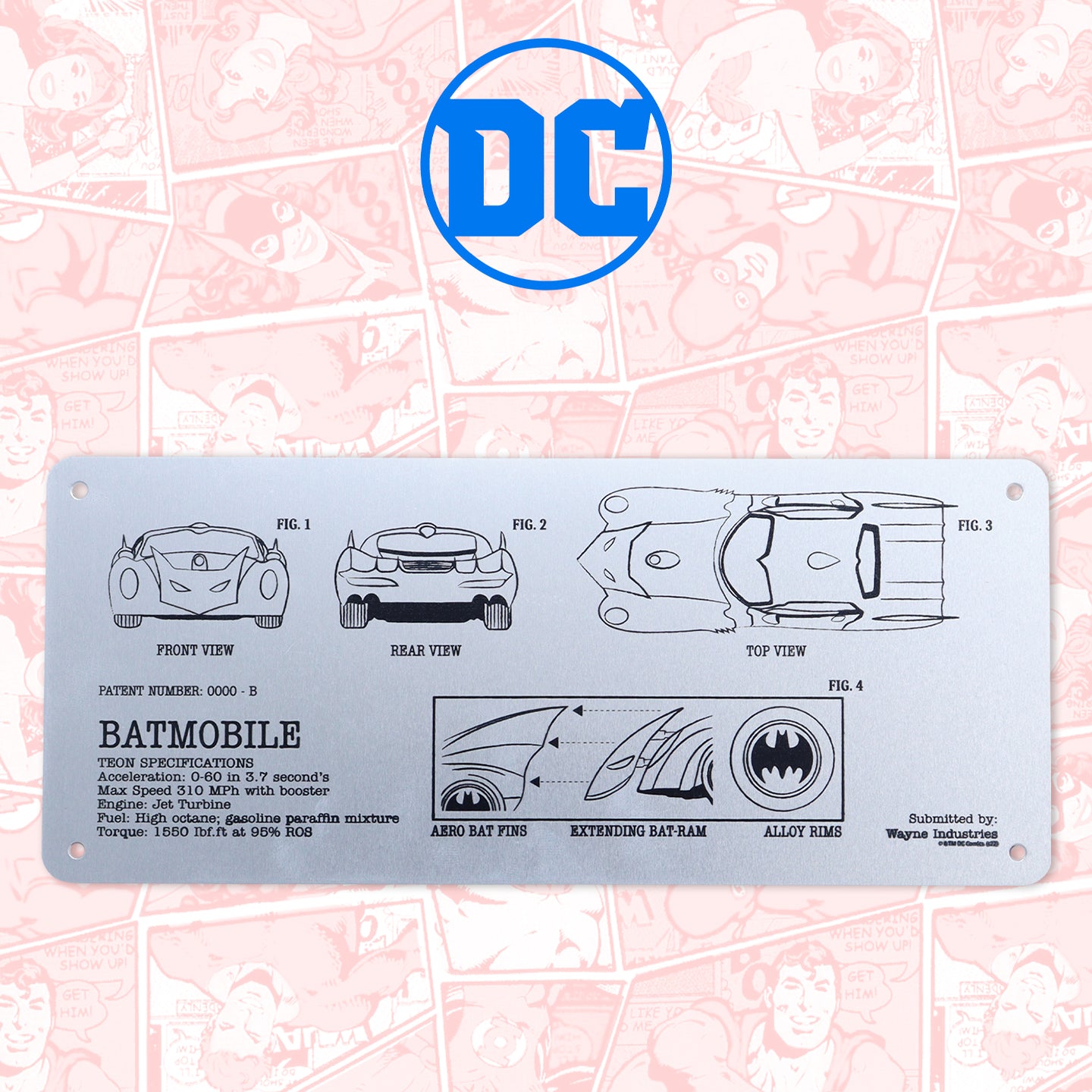 DC Batman Limited Edition Batmobile Schematic Fan-Plate