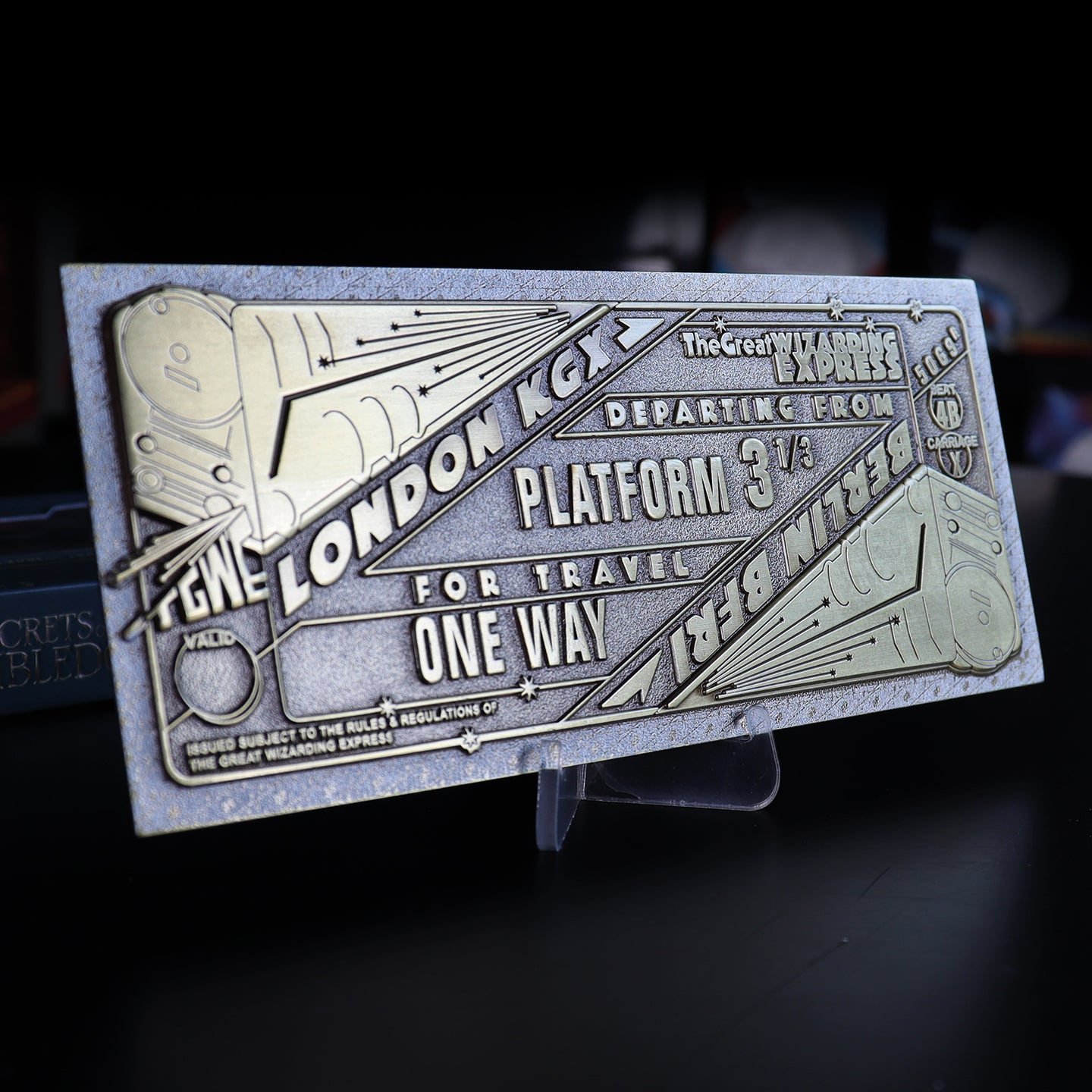 Fantastic Beasts Limited Edition The Great Wizarding Express Limited Edition Train Ticket Lifestyle shot with Stand 