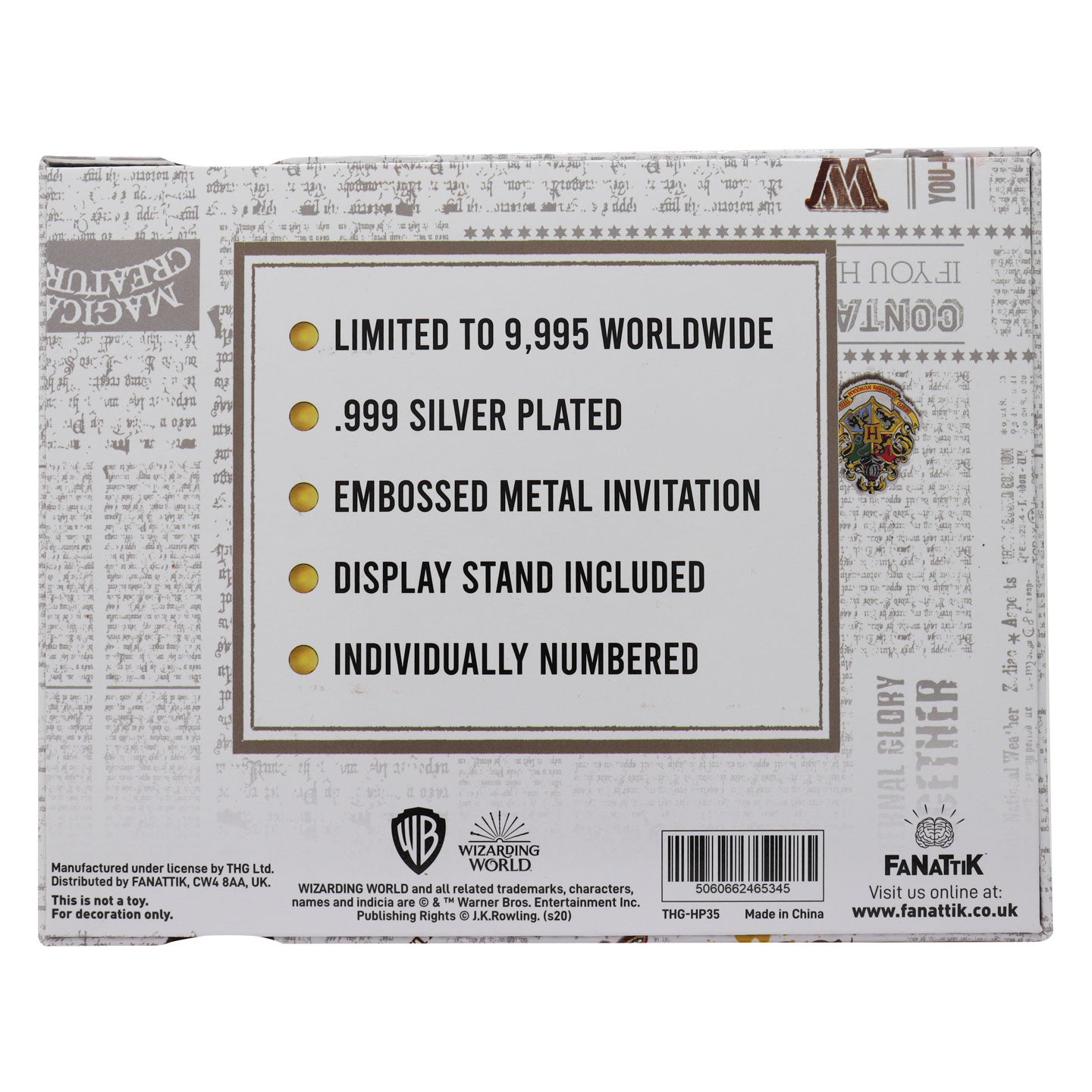 Harry Potter .999 silver plated Yule Ball invitation ticket from Fanattik