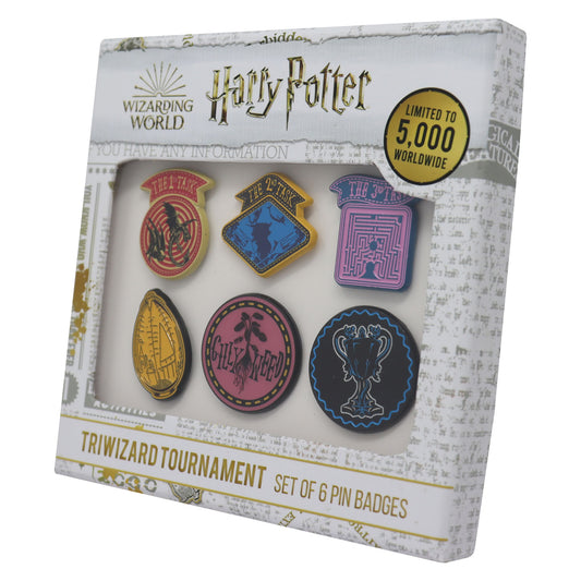 Harry Potter Limited Edition Set of 6 Triwizard Tournament Pin Badges Packaging 