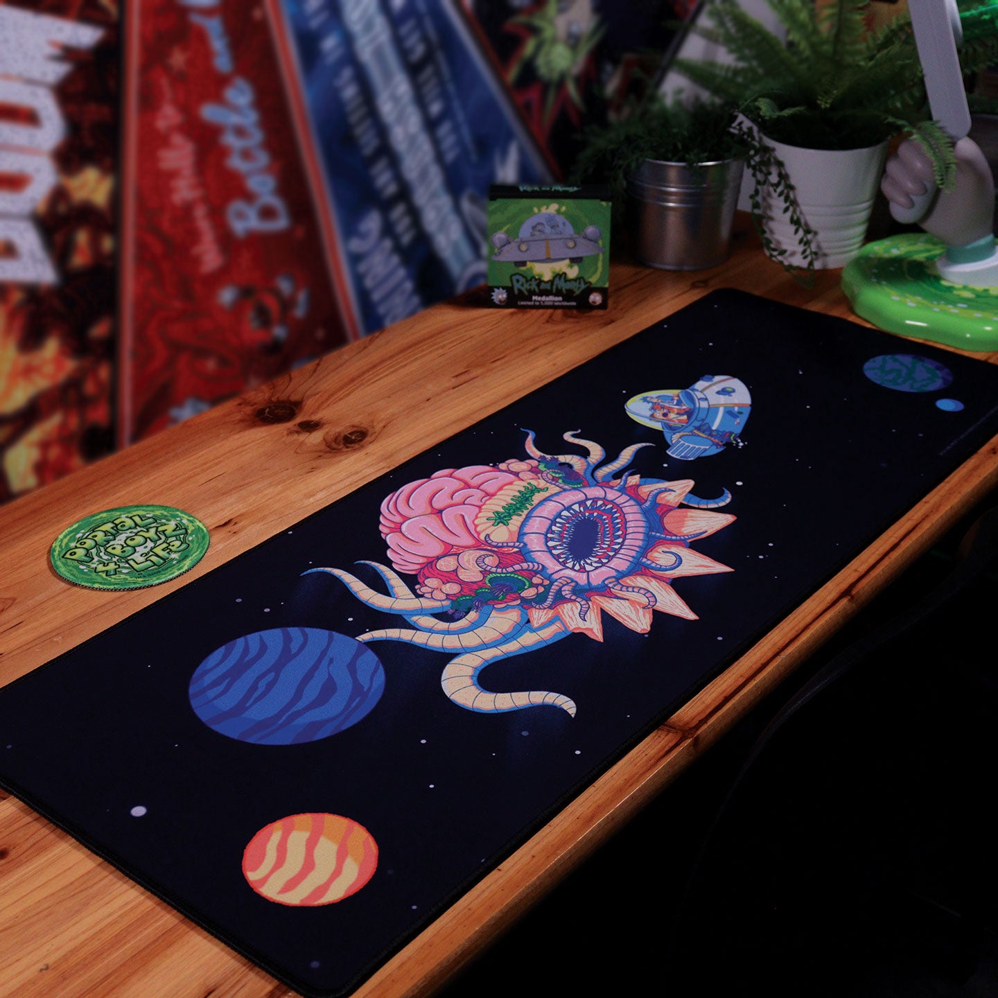 Rick and Morty Non-slip Desk Pad and Coaster Set featuring colourful artwork