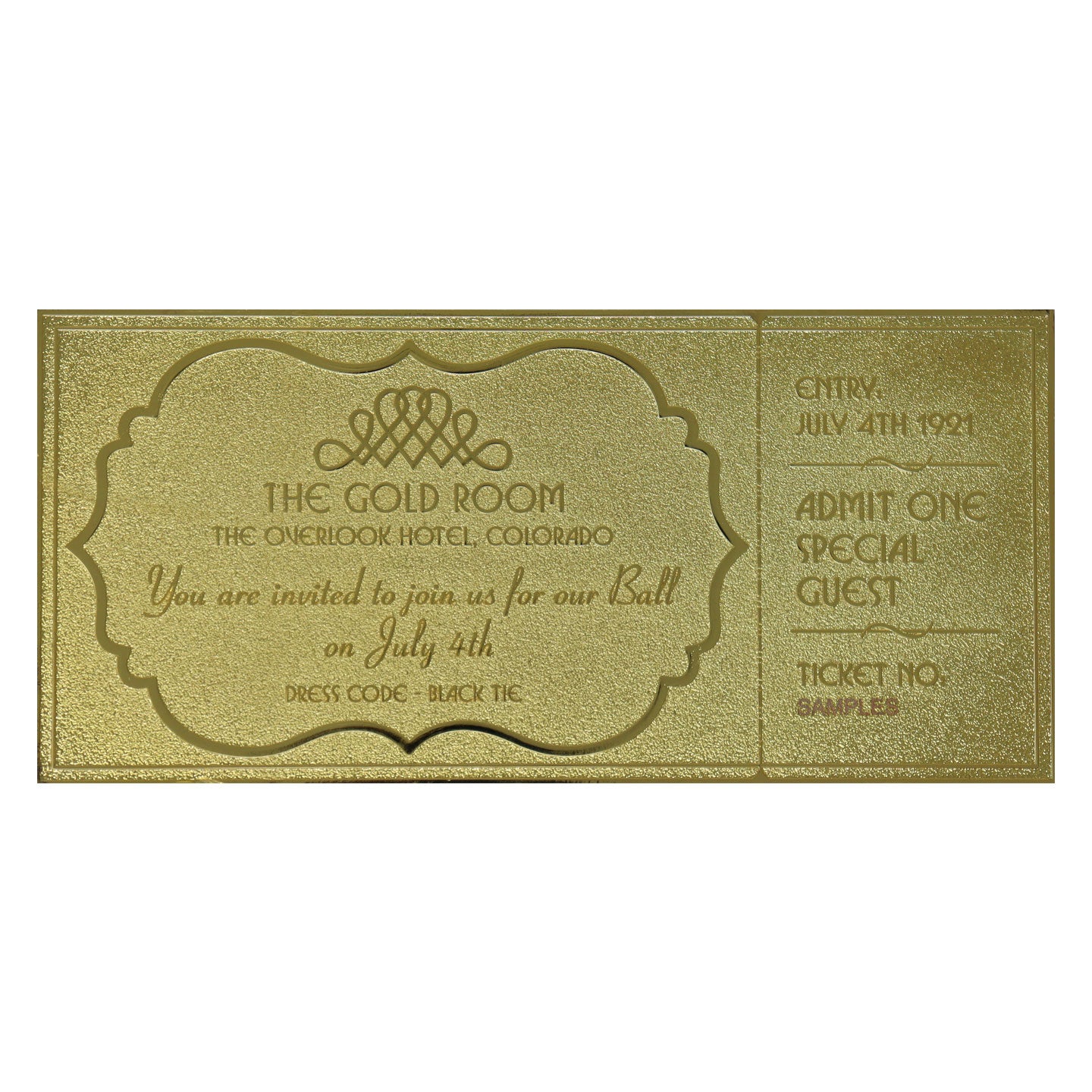 The Shining Limited Edition The Overlook Hotel Ball 24 Karat Gold Plated Ticket