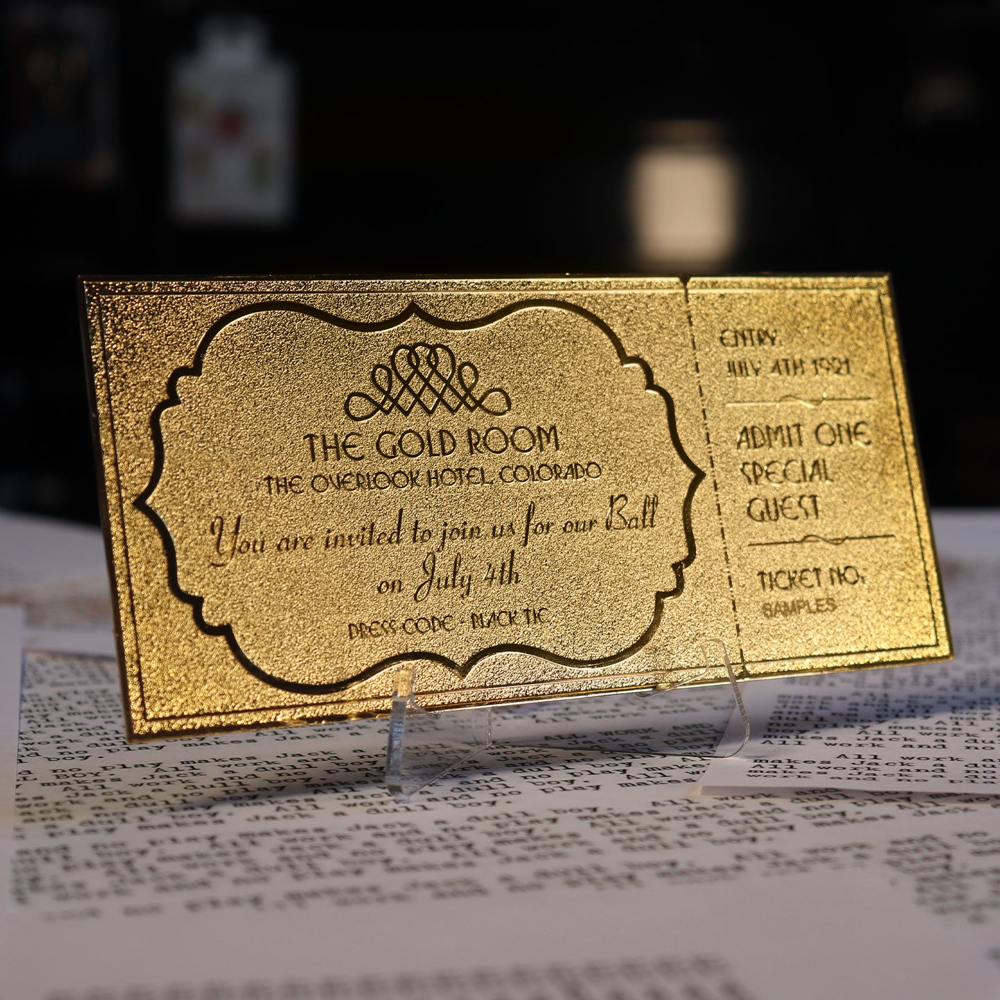 The Shining Limited Edition The Overlook Hotel Ball 24 Karat Gold Plated Ticket