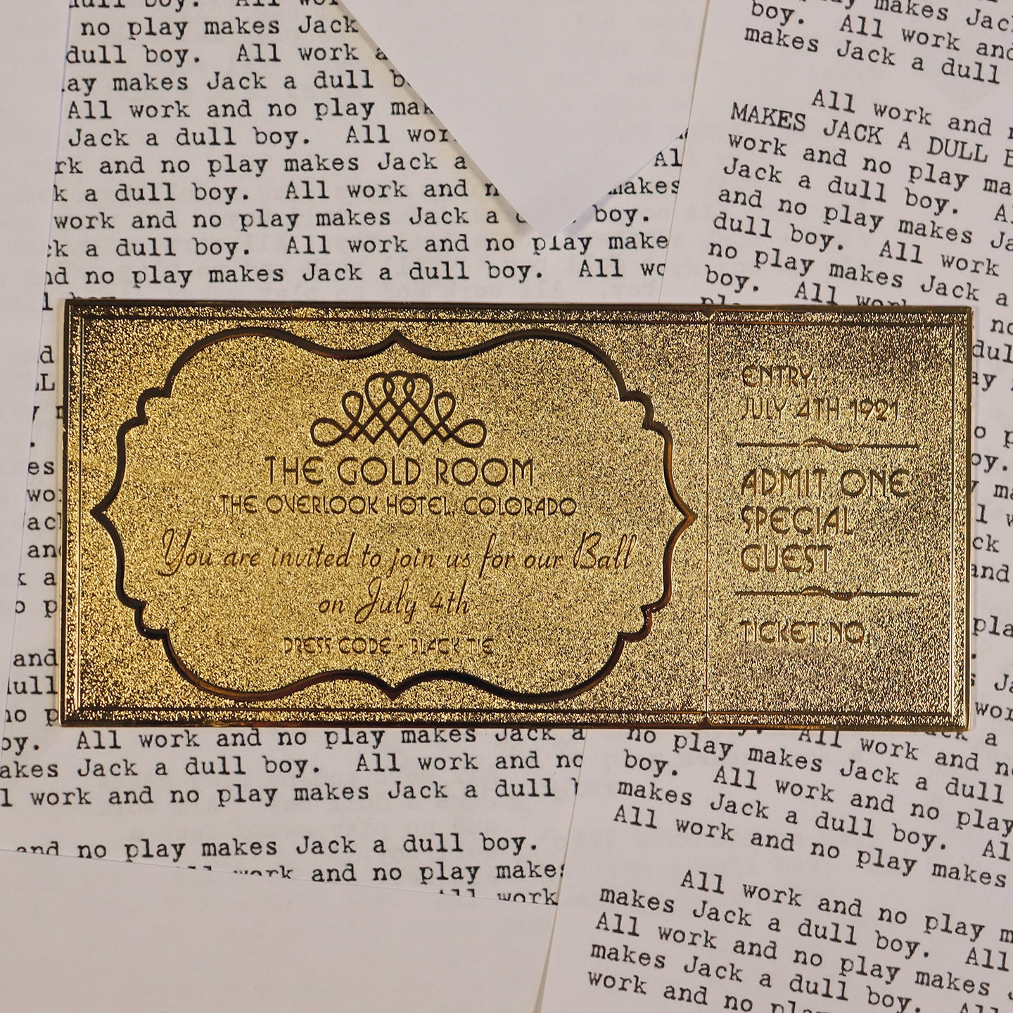 The Shining Limited Edition The Overlook Hotel Ball 24 Karat Gold Plated Ticket