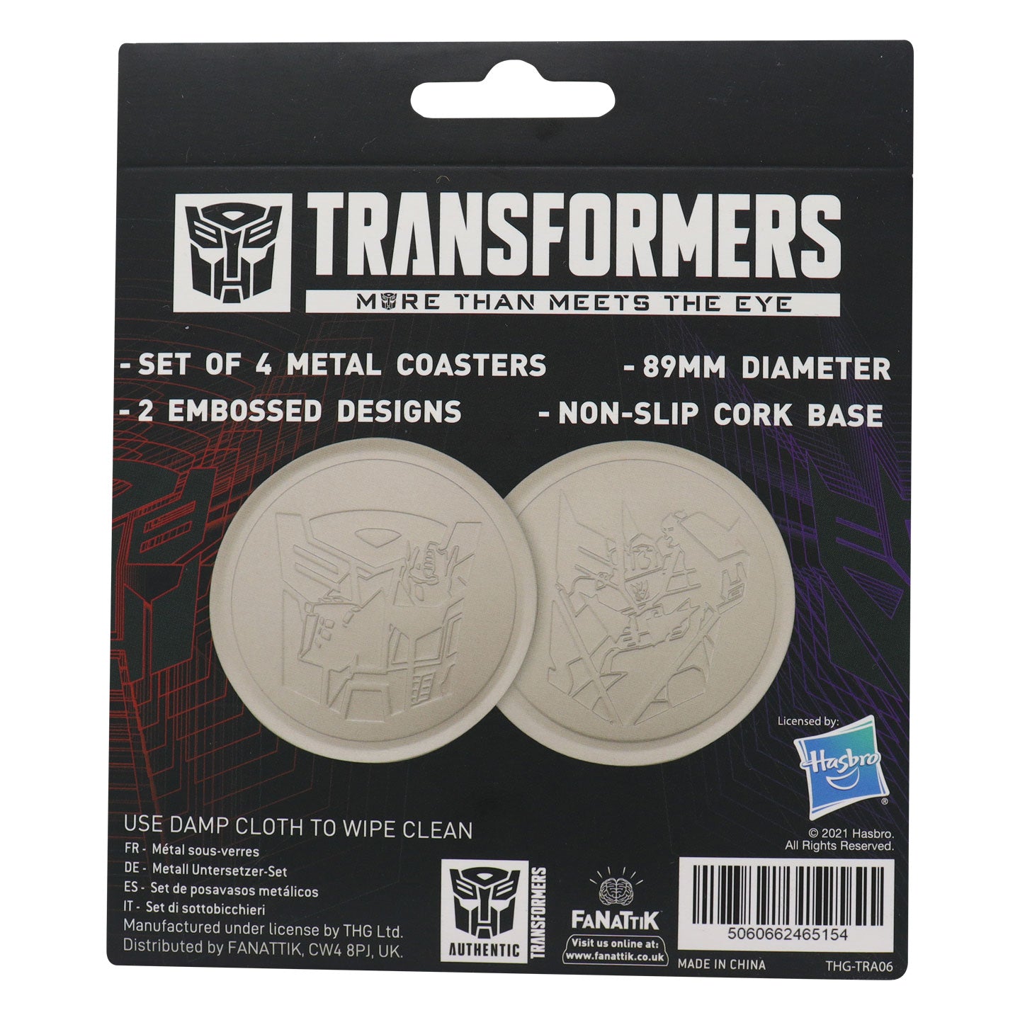 Transformers set of 4 metal coasters from Fanattik