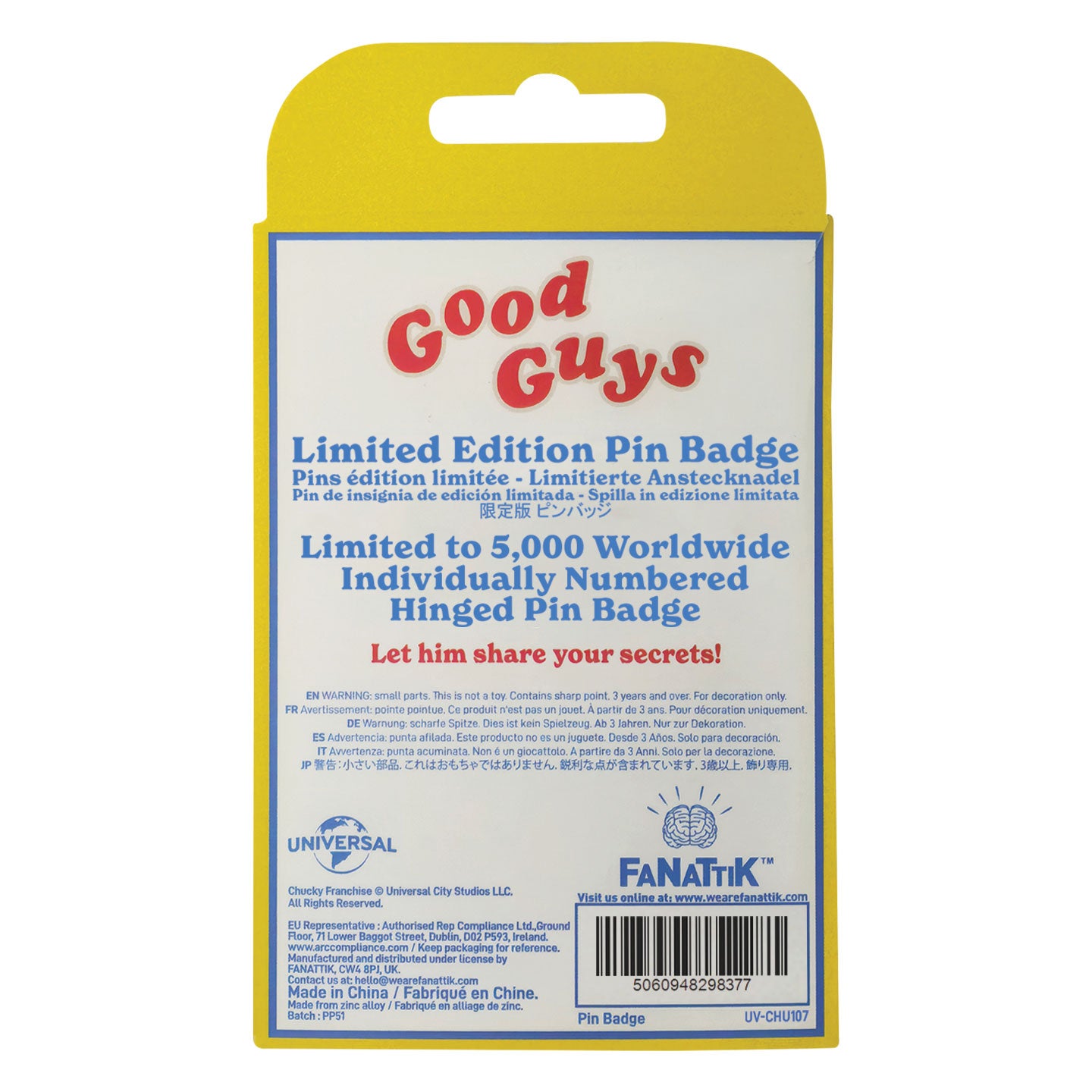 Chucky Limited Edition Hinged Pin Badge