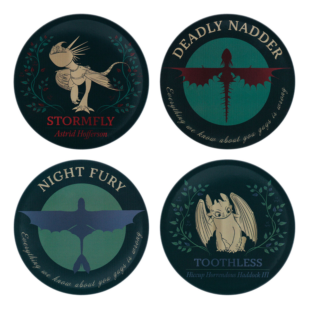 How to Train Your Dragon – Set of Four Printed Metal Dragon Coasters