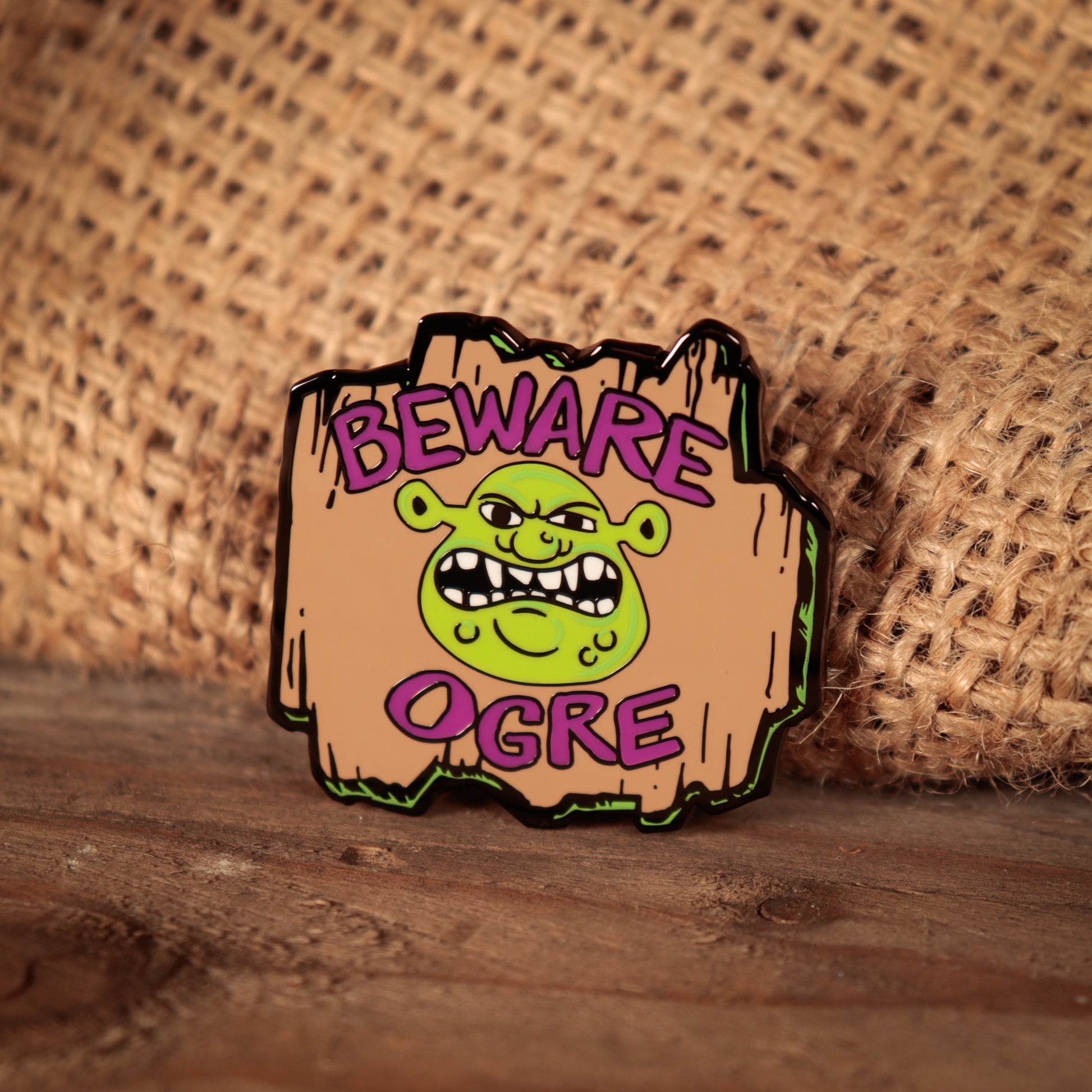 Shrek ‘Beware Ogre’ Pin Badge Lifestyle