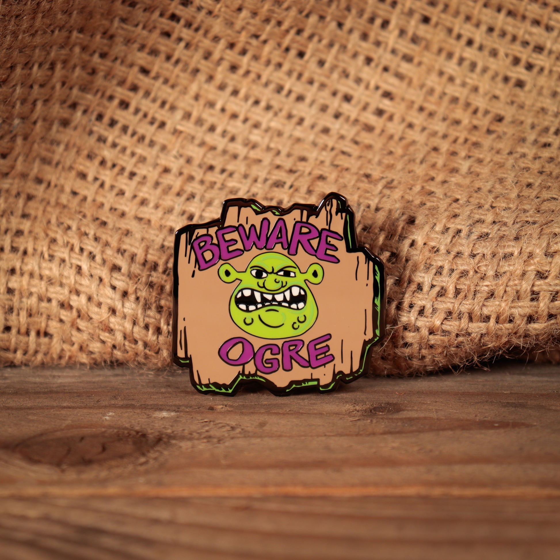 Shrek ‘Beware Ogre’ Pin Badge Lifestyle