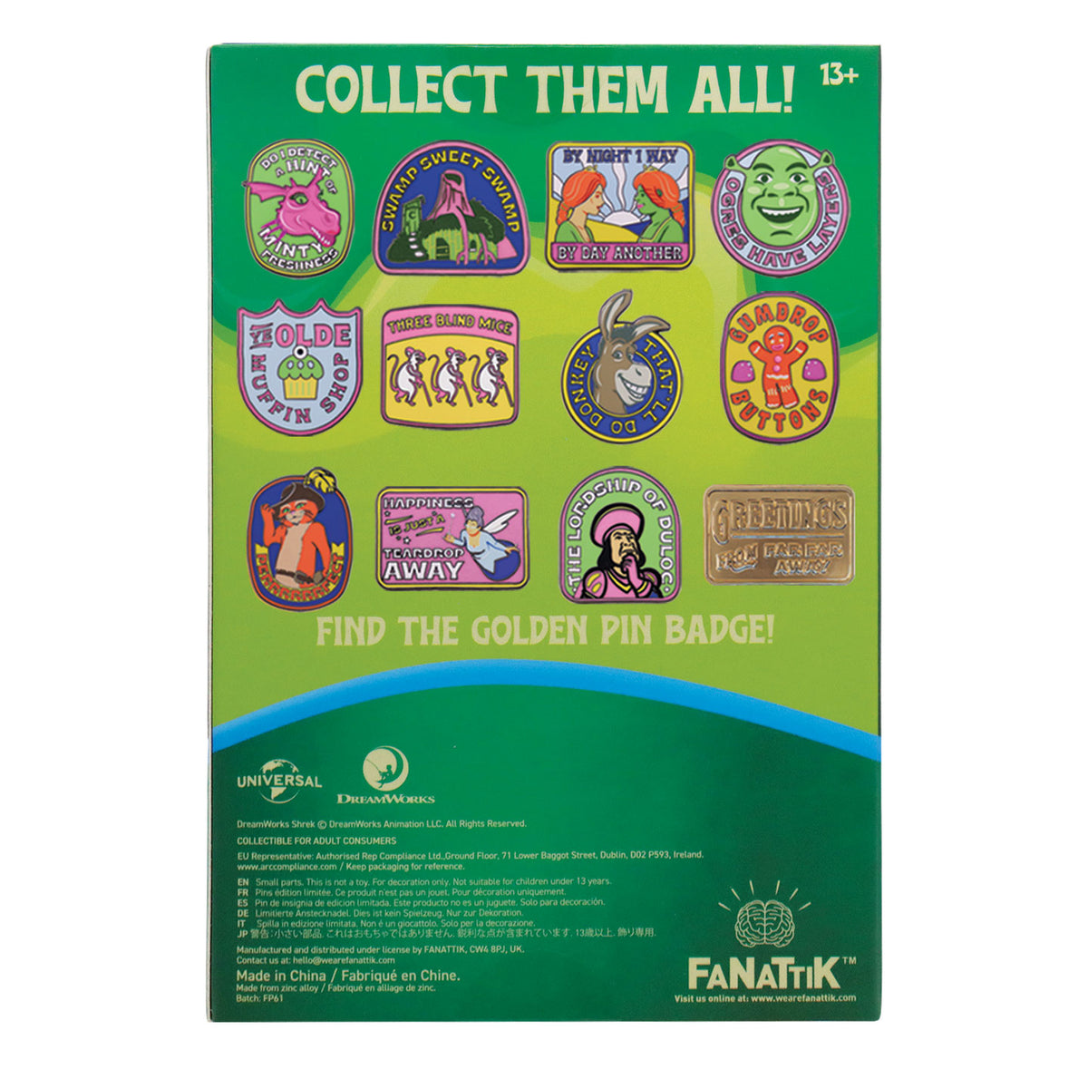 Shrek – Mystery Pin Badge Blind Box containing 12 Blind Boxes