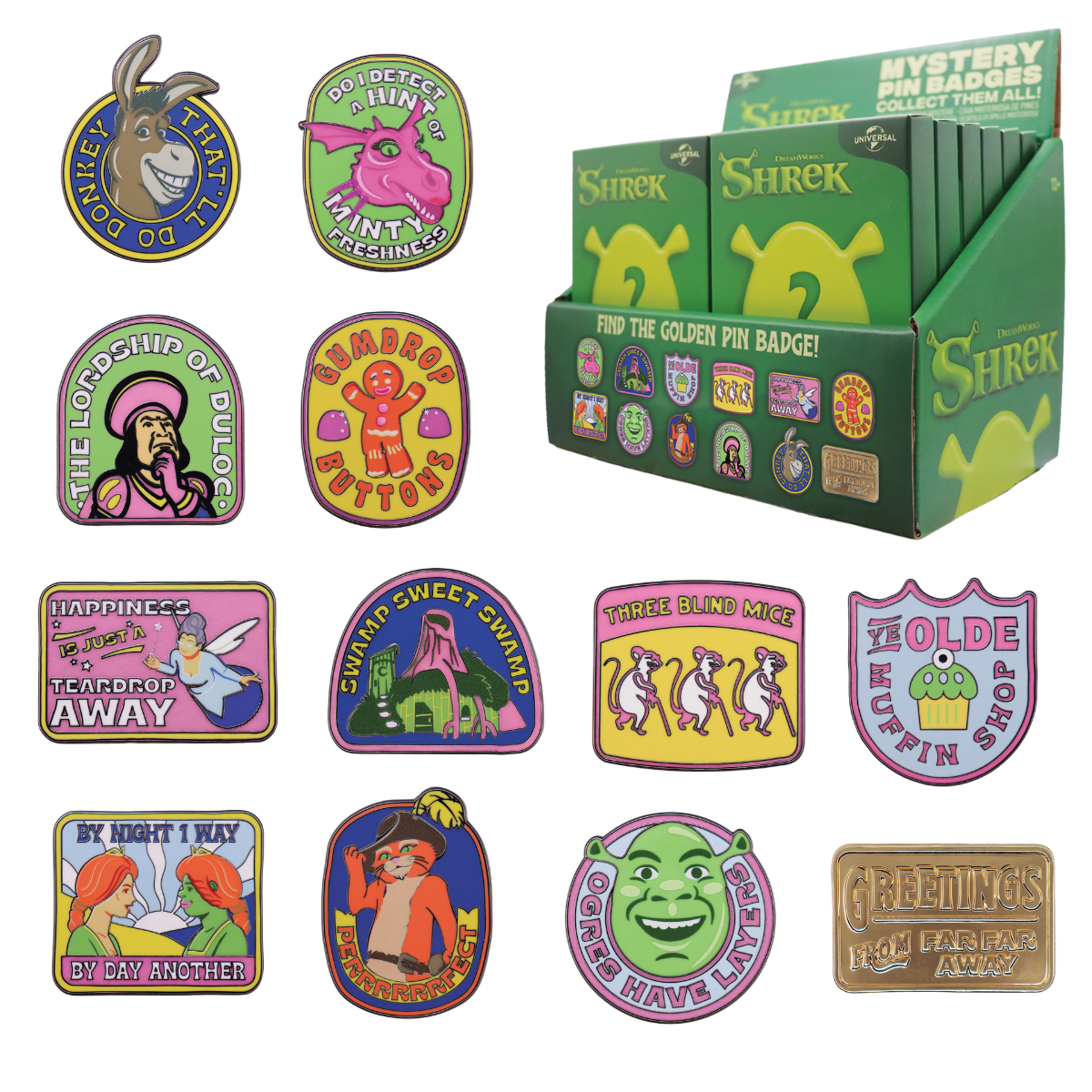 Shrek – Mystery Pin Badge Blind Box containing 12 Blind Boxes