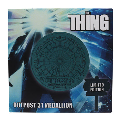 The Thing limited edition Outpost 31 metal medallion and display stand