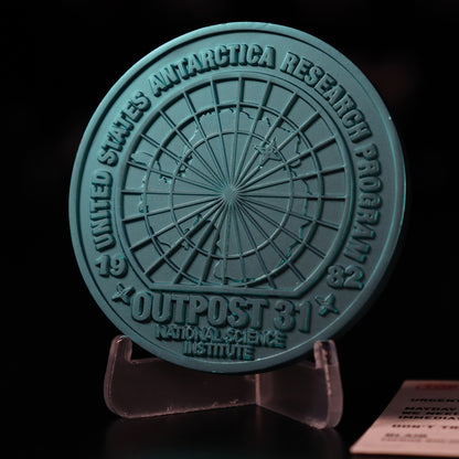 The Thing limited edition Outpost 31 metal medallion and display stand