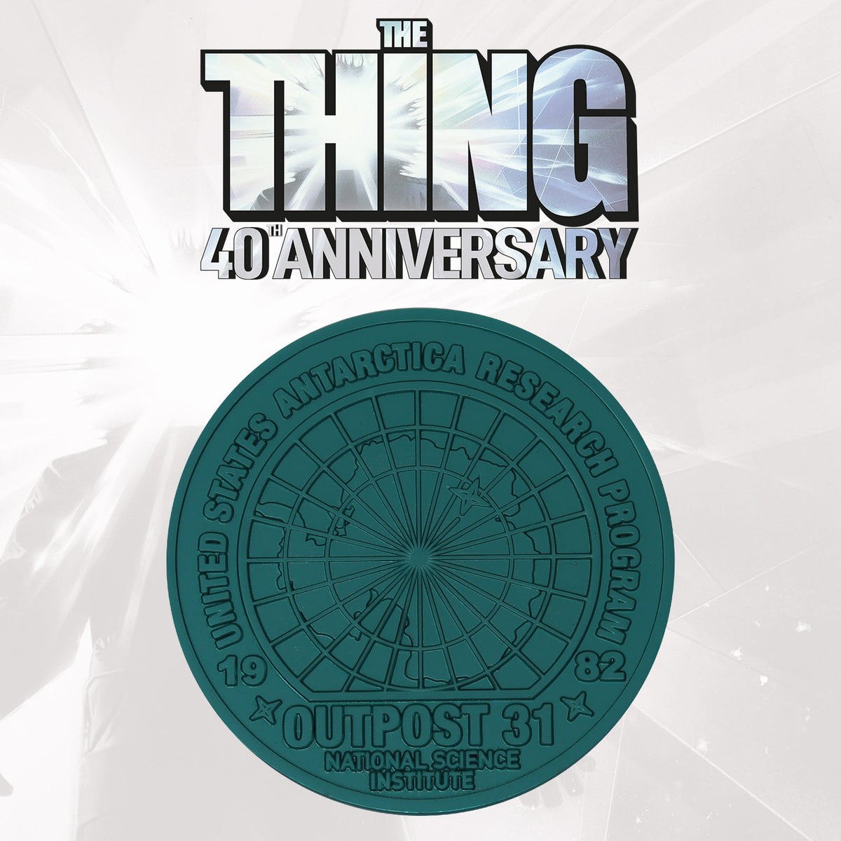 The Thing limited edition Outpost 31 metal medallion and display stand
