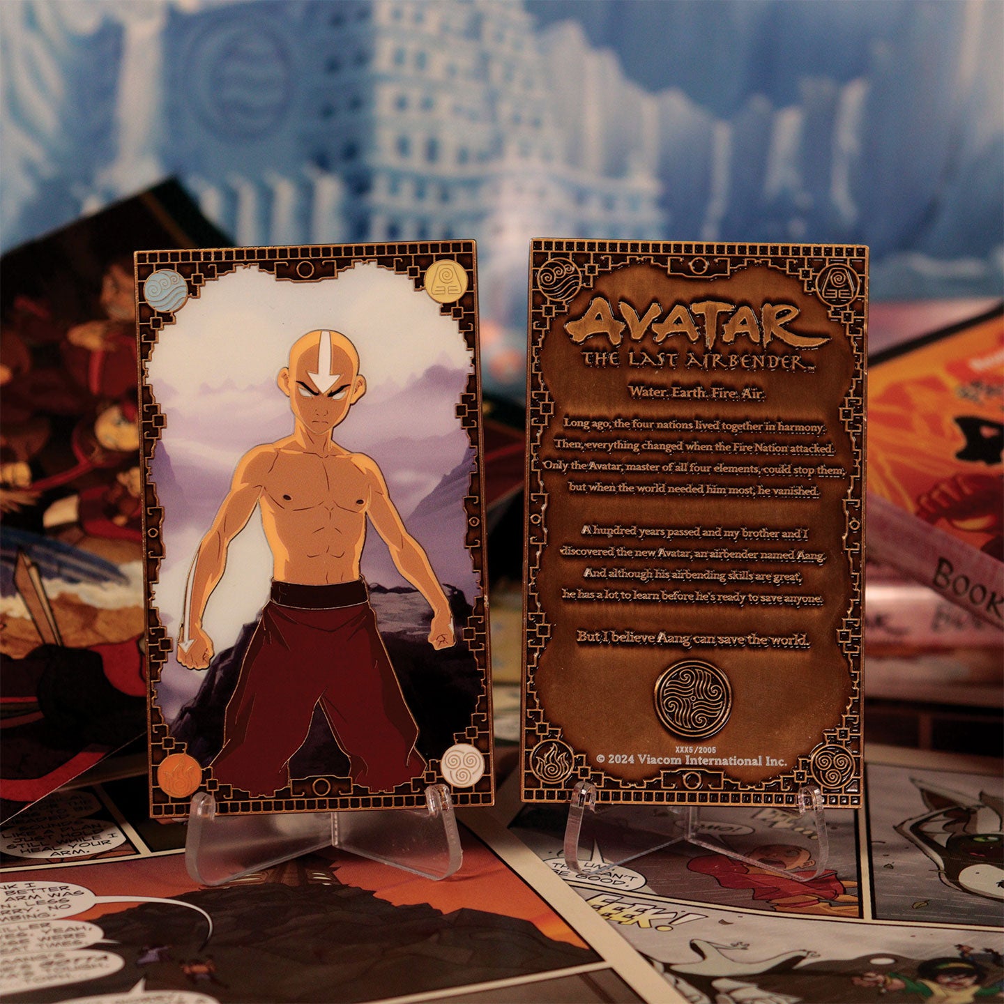 Avatar the Last Airbender Limited Edition Aang Ingot front and back on stand